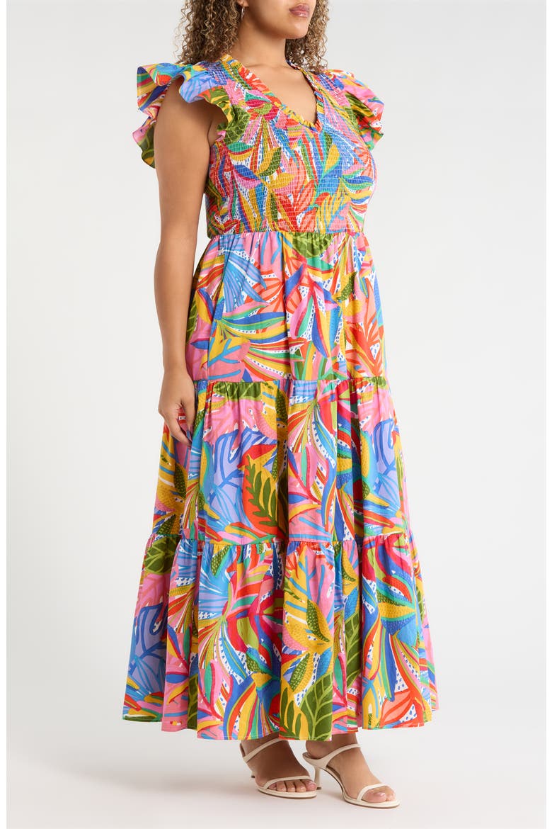 New Guinea Sunfire Tiered Midi Dress, Alternate, color, WHITE-MULTI