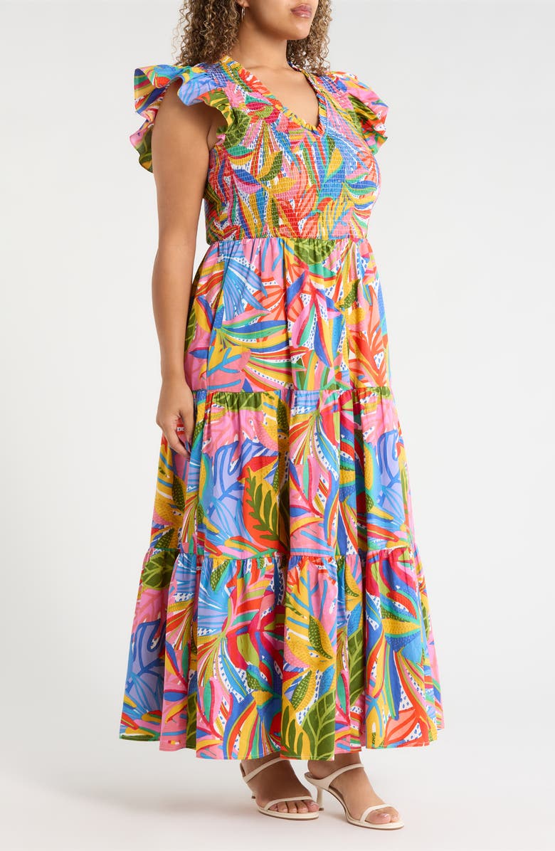 SUGARLIPS New Guinea Sunfire Tiered Midi Dress, Alternate, color, White-Multi