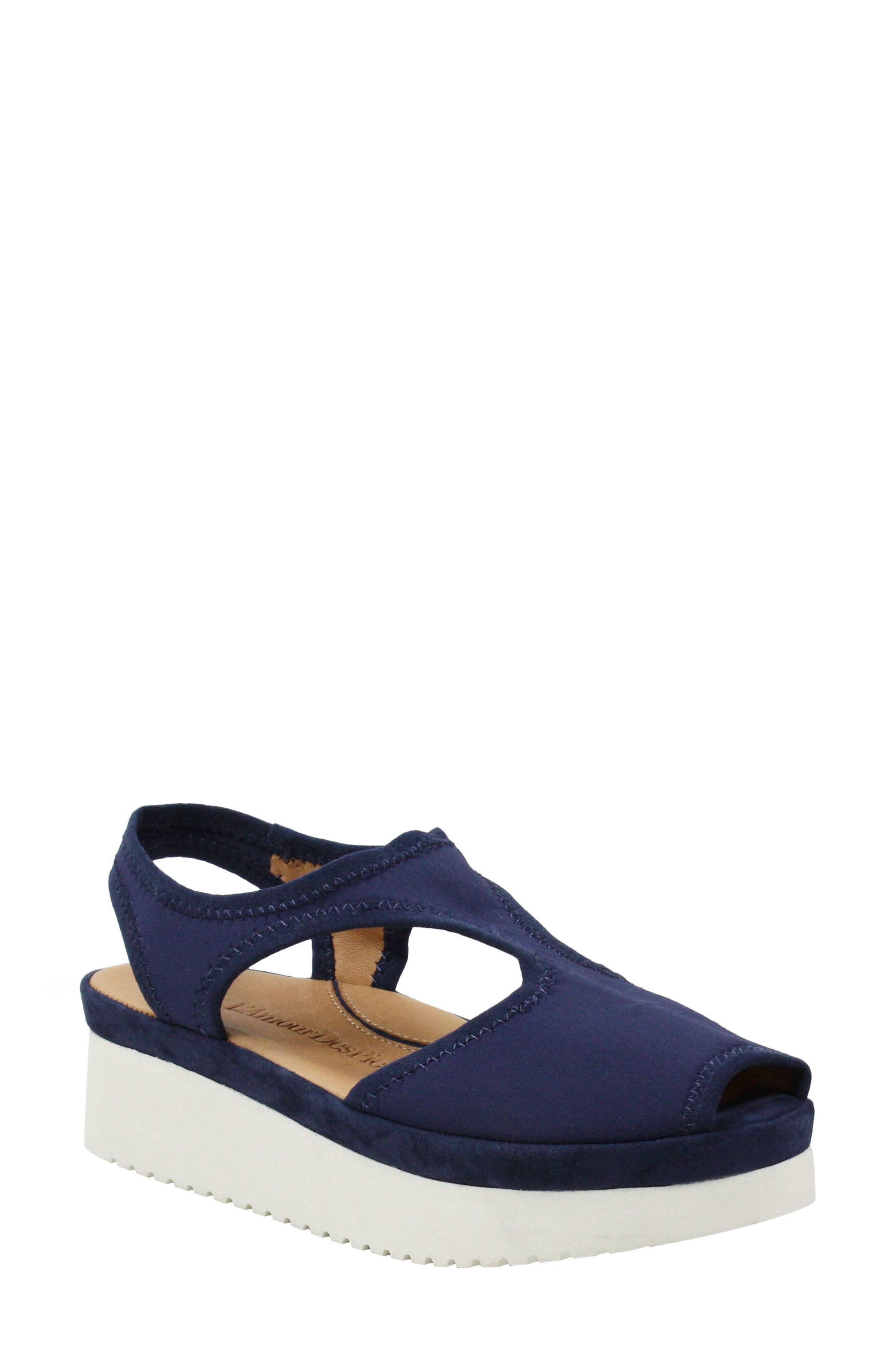 Amichai Wedge Sandal, Main, color, NAVY SPANDEX FABRIC
