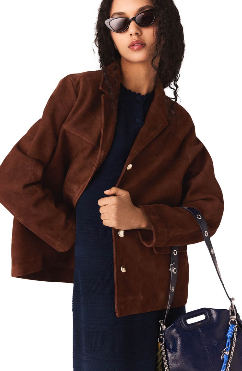 maje Suede jacket, Alternate, color, Chocolate Brown