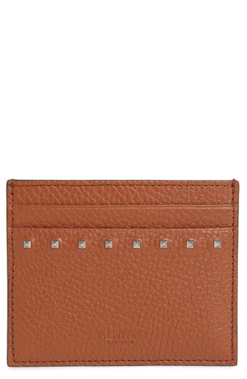 Valentino Vlogo Signature Leather Card Holder In Saddle