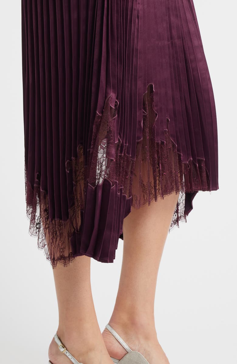 BOSS Velacey Lace Detail Pleated Asymmetric Satin Skirt, Alternate, color, Soft Vermillion