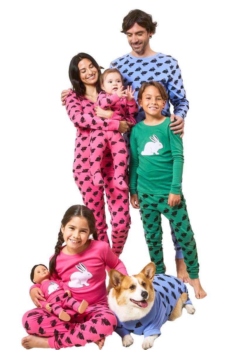 Leveret Footed Cotton Easter Matching Family Pajamas, Bunny Prints, Alternate, color, Blue Bunny