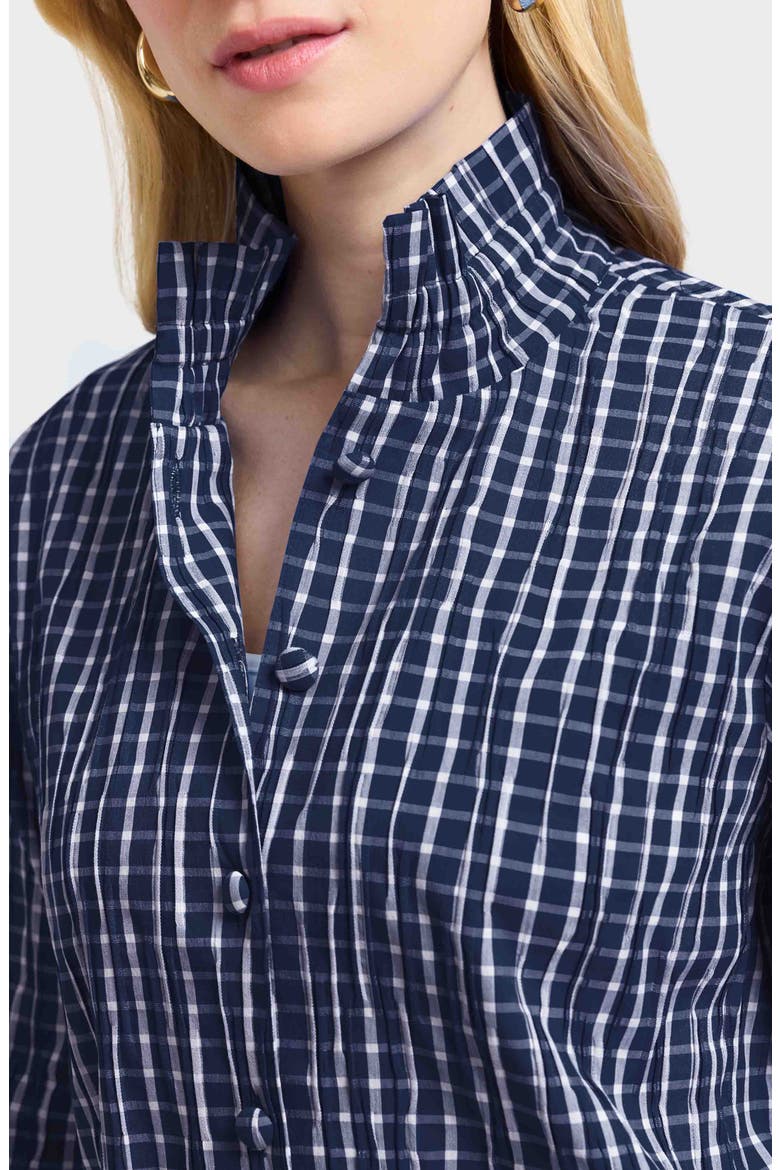 Carolina Crinkled Gingham Cotton Blend Shirt Jacket, Alternate, color, NAVY/ WHITE