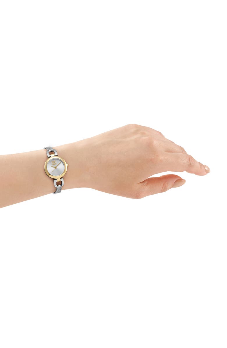 DKNY Signature Shape Mesh Strap Watch, 26mm, Alternate, color, Silver