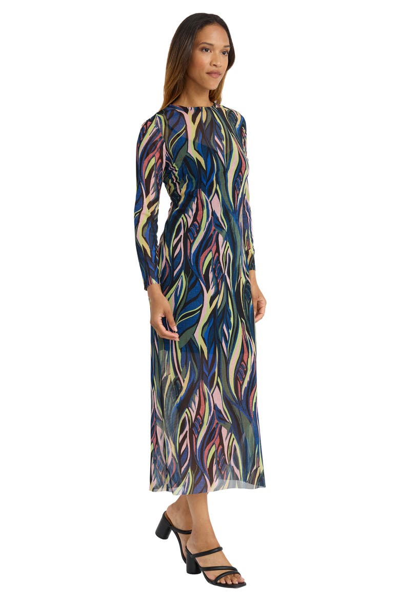 Long Sleeve Maxi Dress, Alternate, color, BLUE/ ORANGE