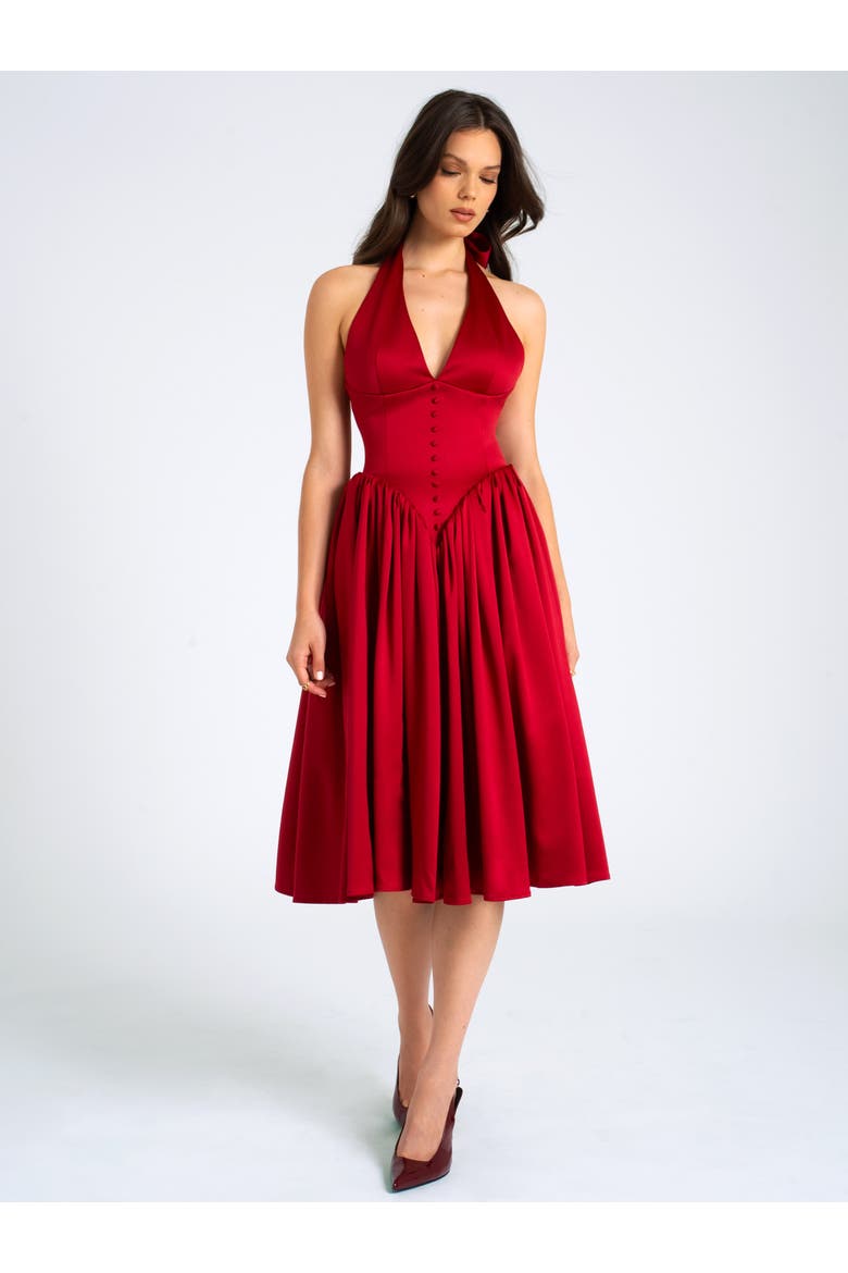 Cara Plunging Halter Backless Maxi Dress, Alternate, color, Burgundy