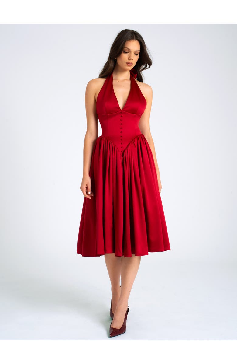 Miss Circle Cara Plunging Halter Backless Maxi Dress, Alternate, color, Burgundy