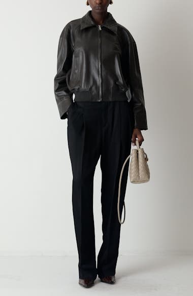 ジャケット・アウター BOTTEGA VENETA, 12FW NOCOLLAR BLOUSON 新作【Bottega Veneta】イントレチャートレザー ブルゾン
