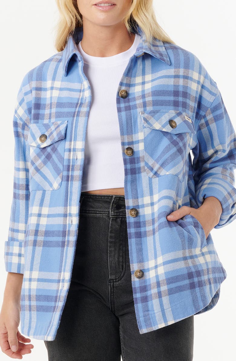 Rip Curl Oceanic Plaid Cotton Flannel Button-Up Shirt, Main, color, Blue