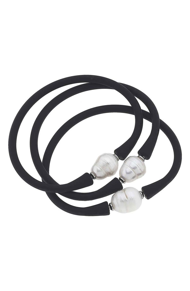 Canvas Jewelry Set of 3 Bali Freshwater Pearl Silicone Bracelets, Main, color,