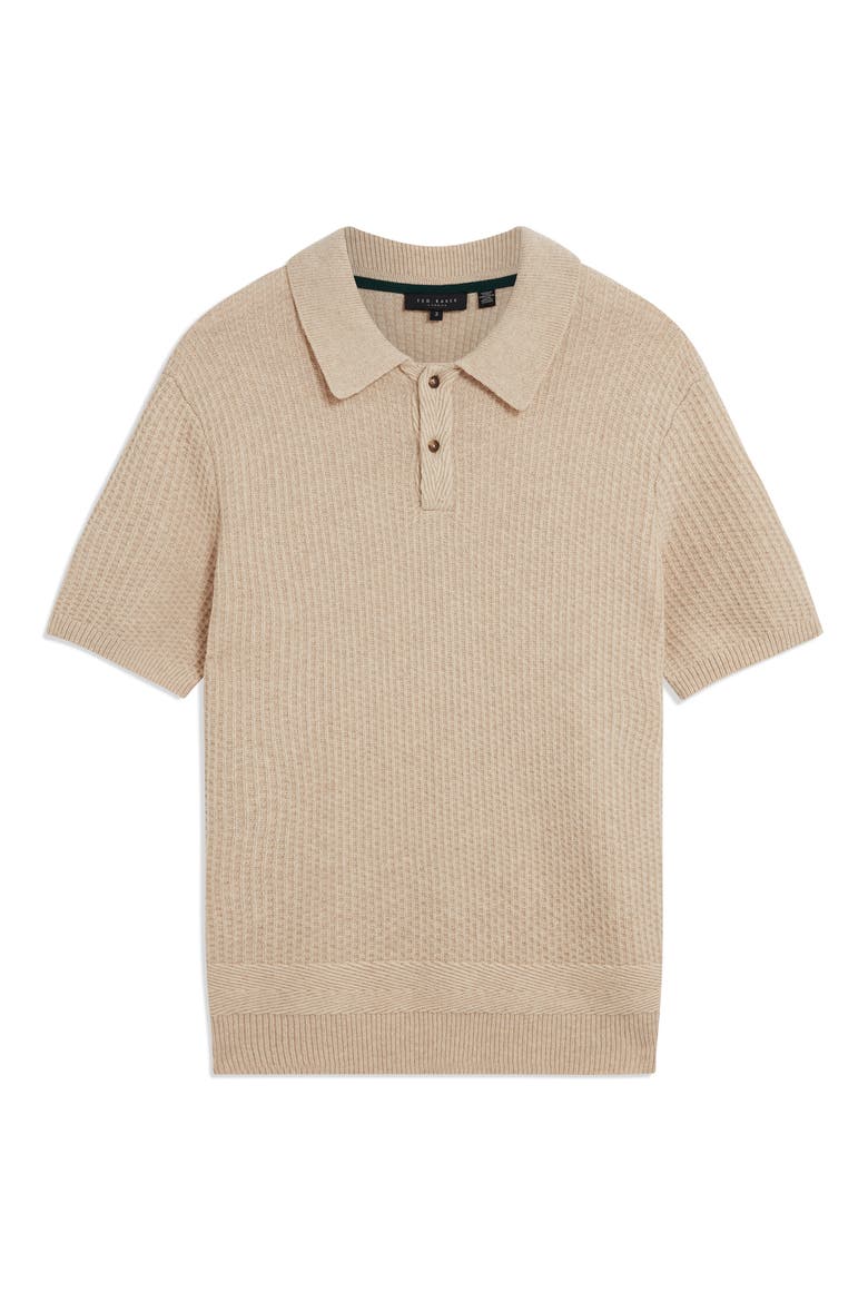 Caleum Waffle Knit Polo Sweater, Alternate, color, NATURAL