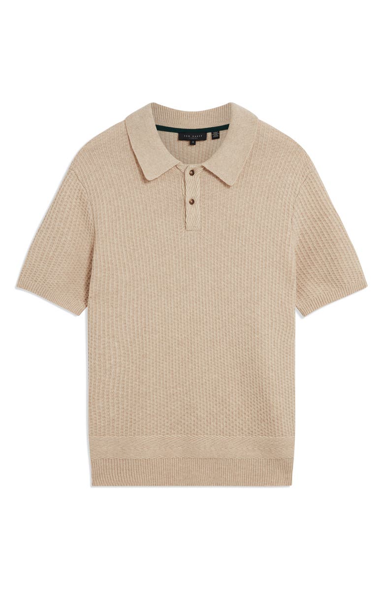 Ted Baker Caleum Waffle Knit Polo Sweater, Alternate, color, Natural