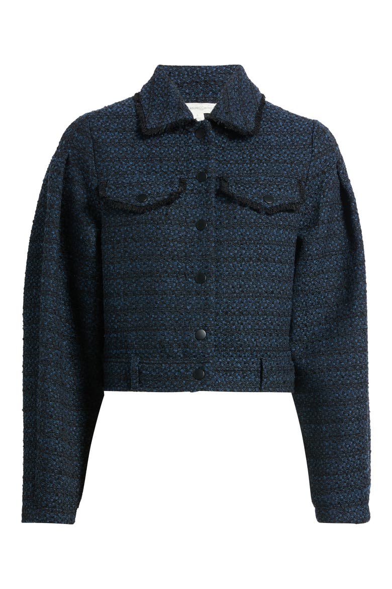 Fringe Tweed Jacket, Alternate, color, BLUE- BLACK