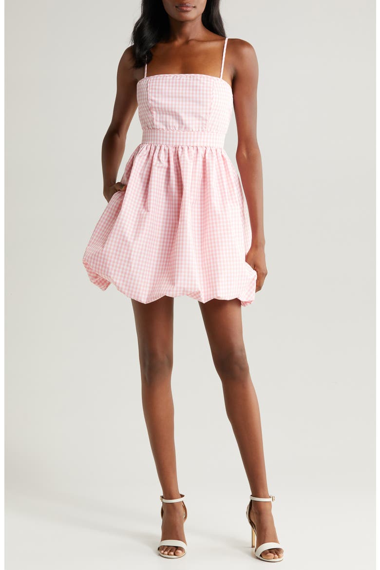 Gingham Bubble Hem Dress, Main, color, ROSE LINEN