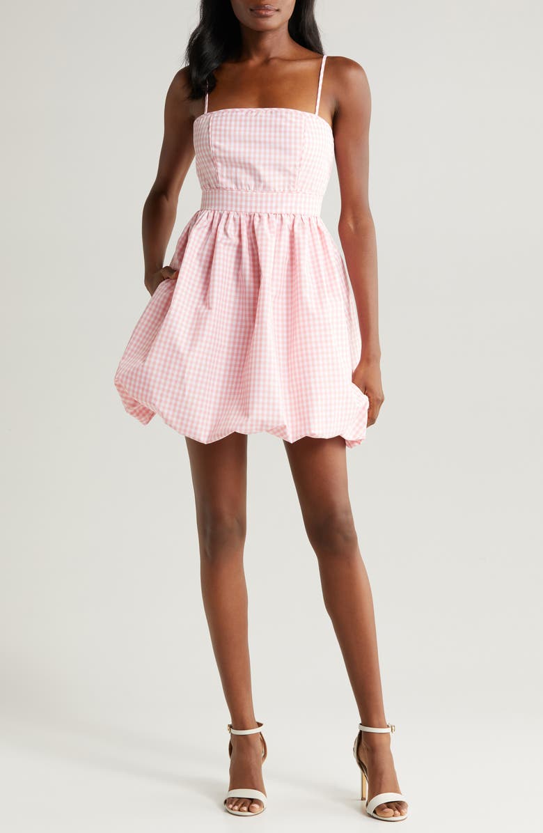 1.STATE Gingham Bubble Hem Dress, Main, color,