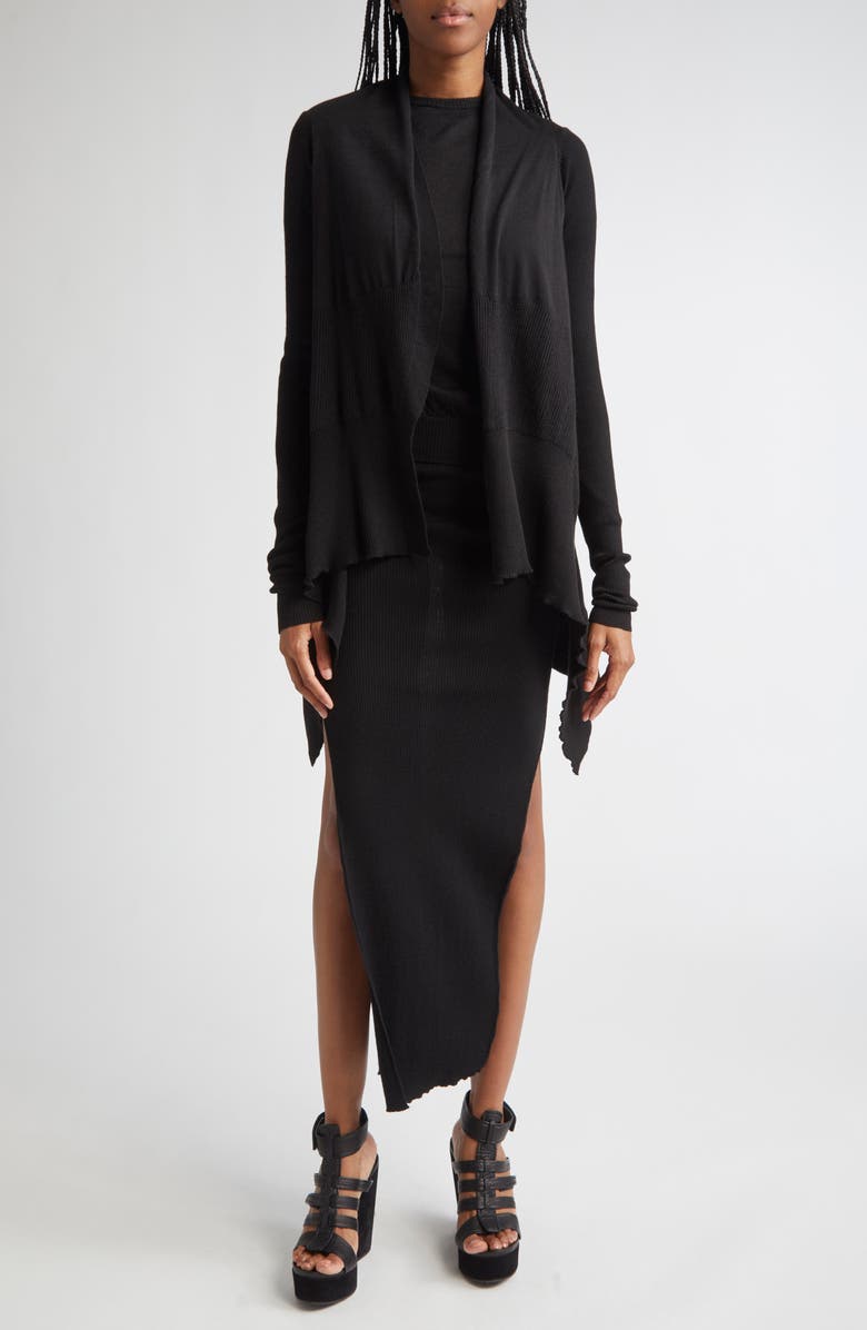 Rick Owens Open Front Virgin Wool Cardigan, Alternate, color, Black