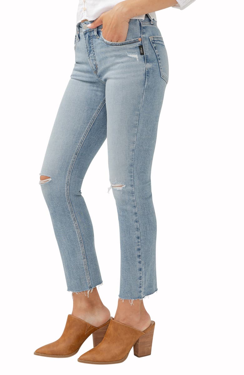 Silver Jeans Co. Most Wanted Ripped Mid Rise Ankle Straight Leg Jeans, Alternate, color, Indigo