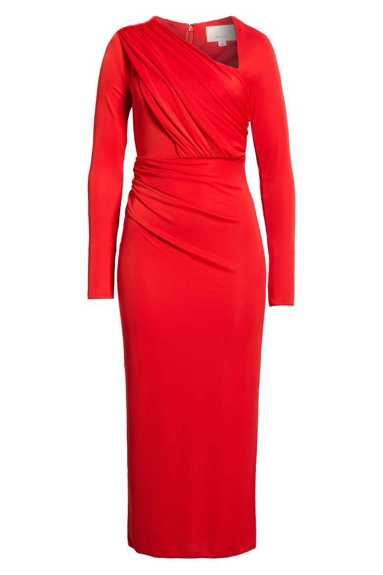 Jalyn Long Sleeve Asymmetric Drape Matte Jersey Dress, Alternate, color, BISOU