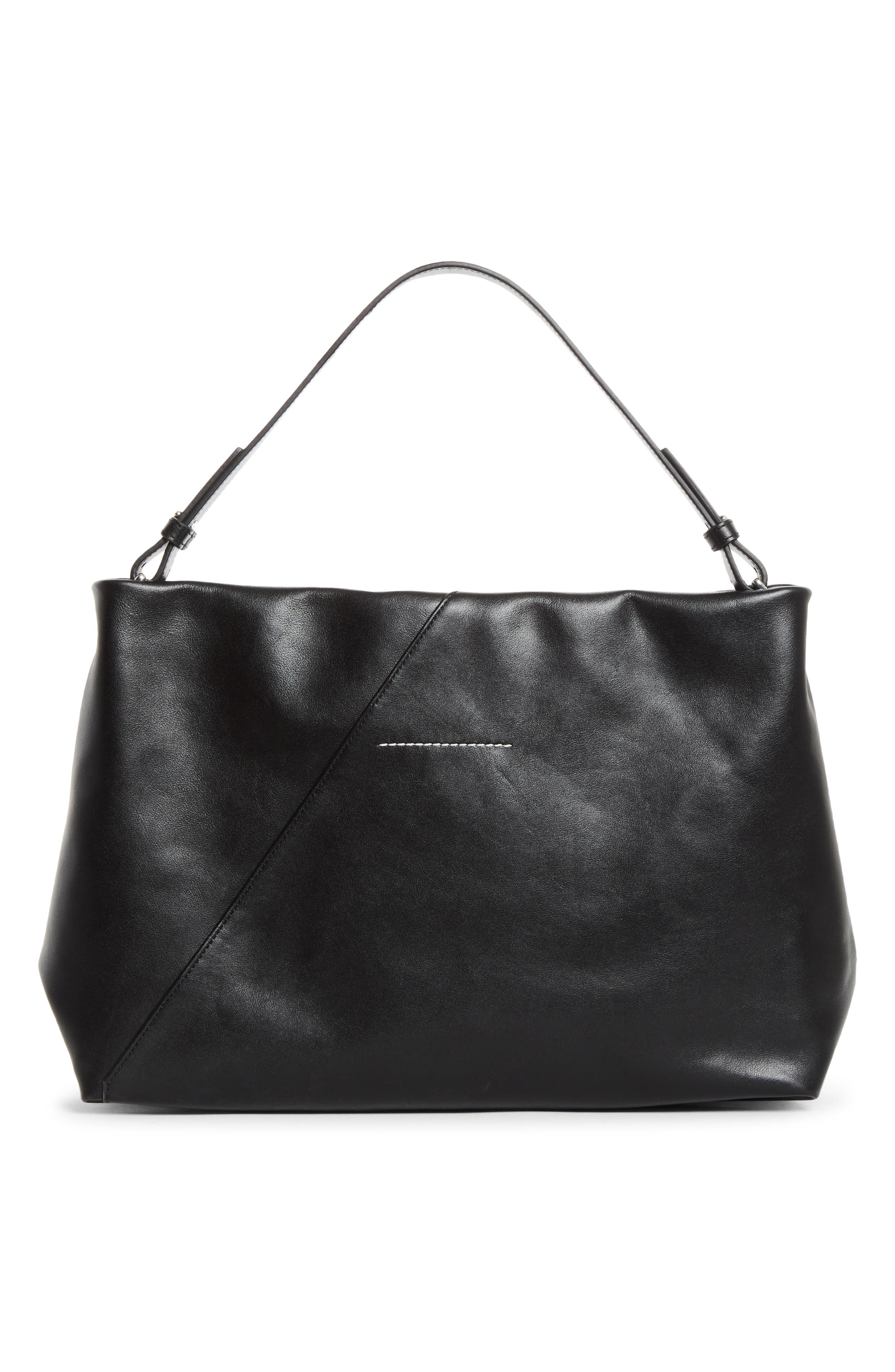 Folded Leather Shoulder Bag, Alternate, color, BLACK