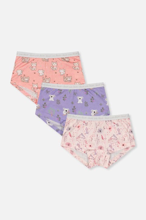Floral Organic Cotton Full Coverage 3-Pack Boyshort Panties