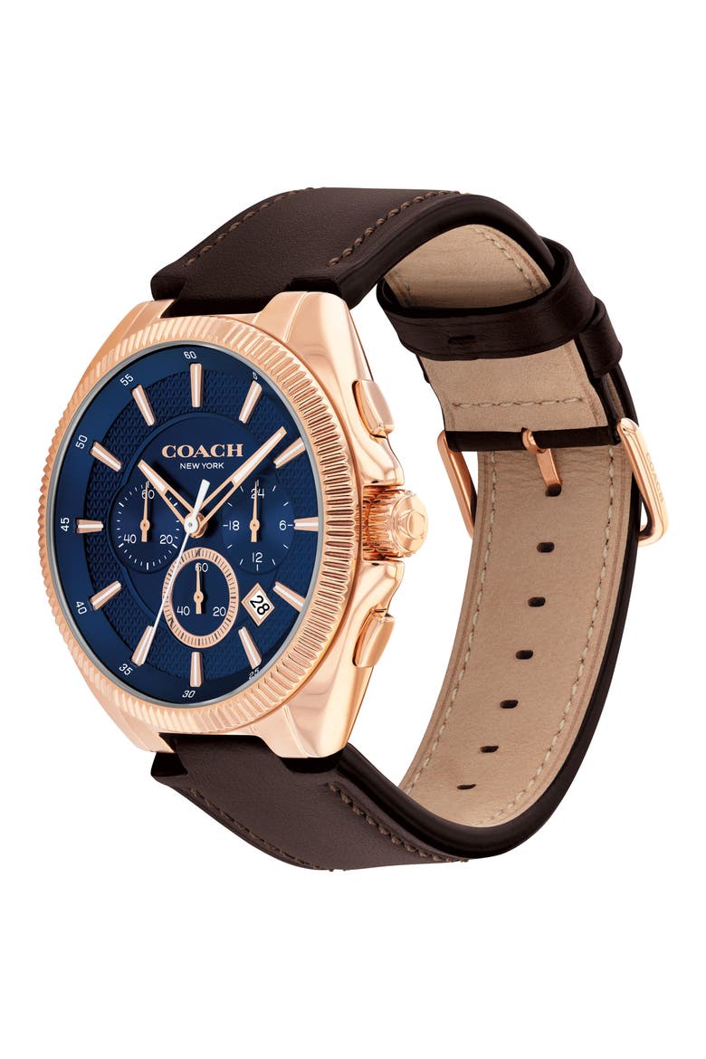 Jackson Chronograph Leather Strap Watch, 44mm, Alternate, color, NAVY