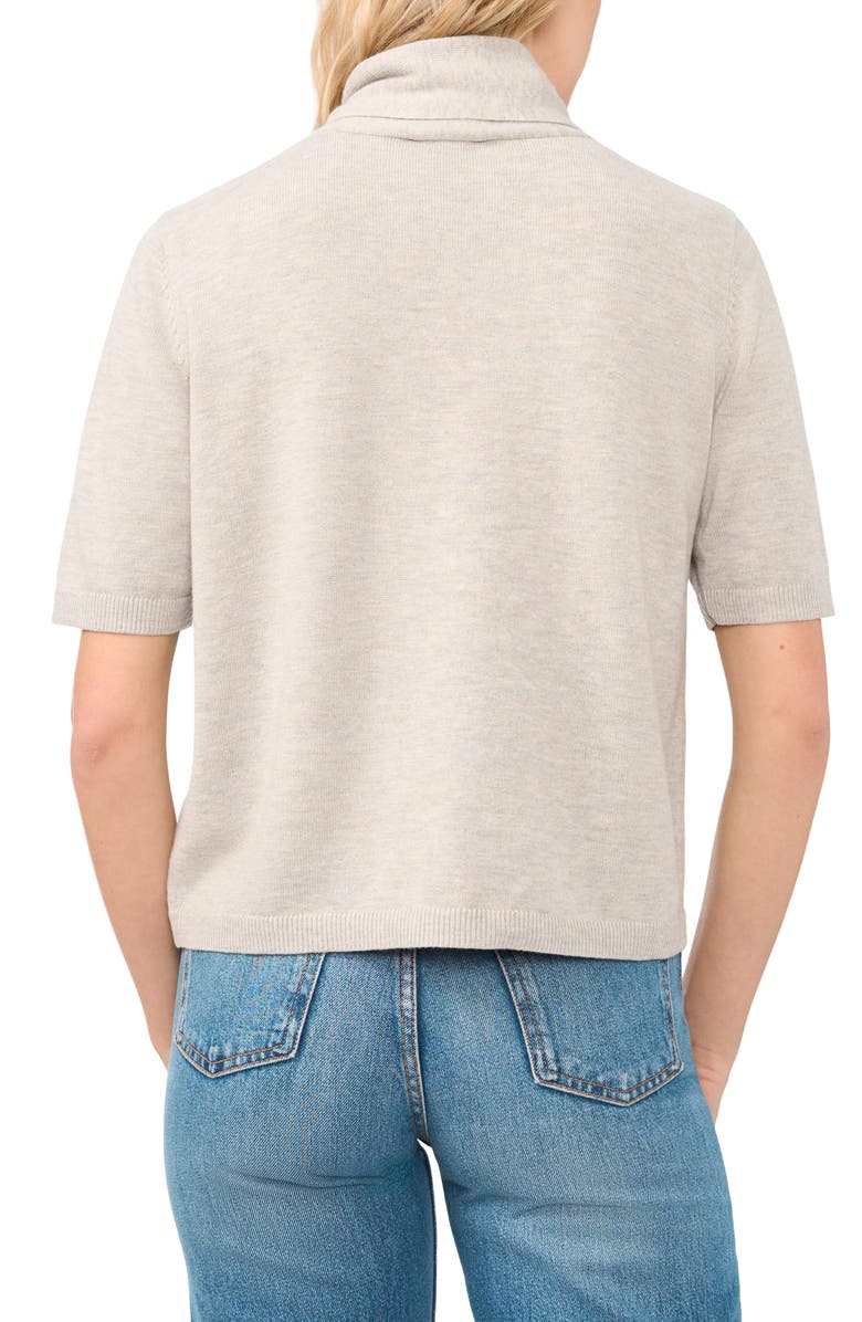 CeCe Tie Neck Short Sleeve Cardigan, Alternate, color, Warm Grey