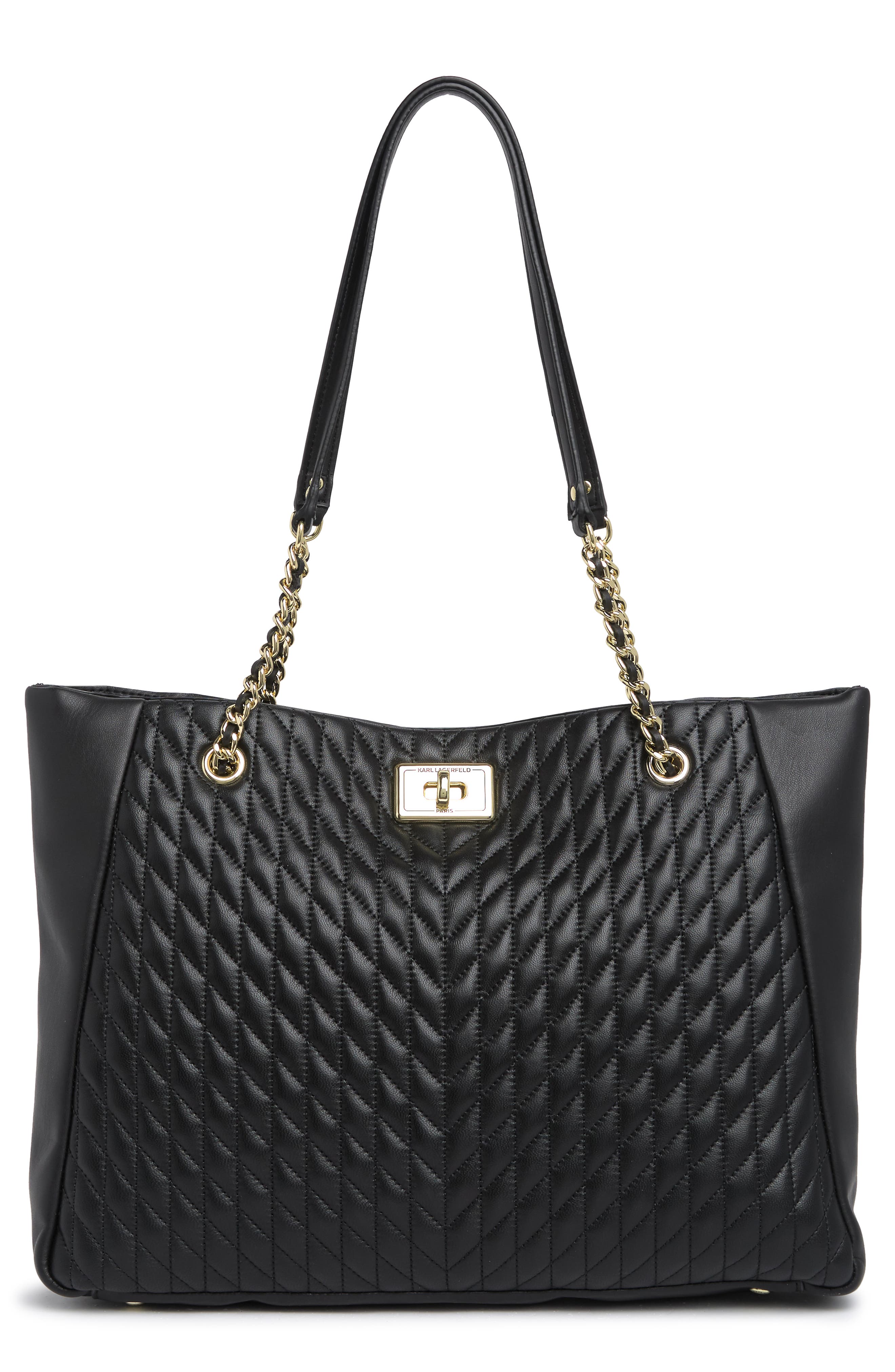 KARL LAGERFELD PARIS Agyness Quilted Leather Tote Bag, Main, color, 