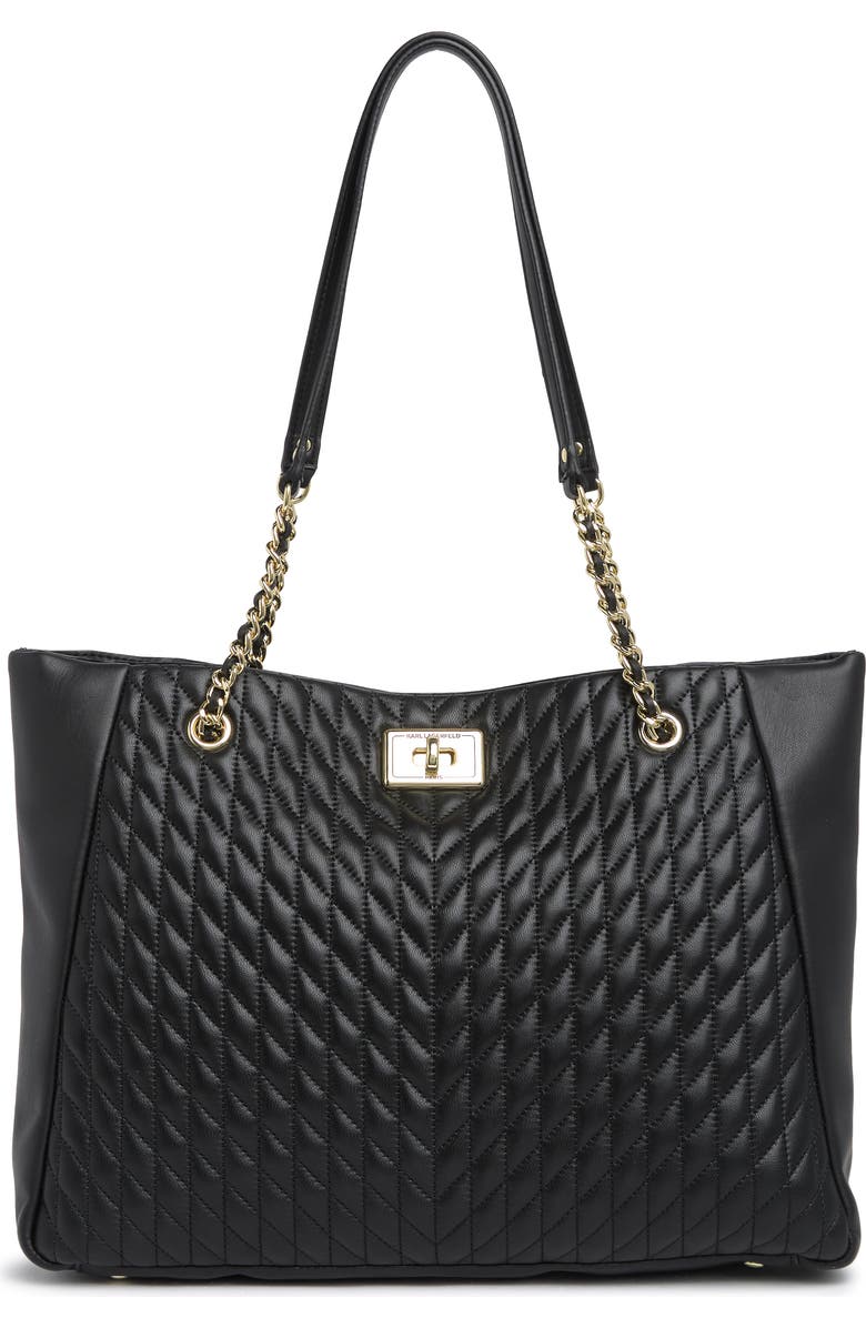KARL LAGERFELD PARIS Agyness Quilted Leather Tote Bag, Main, color,