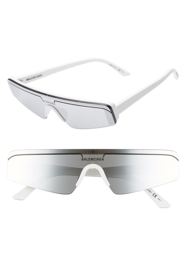 99mm Shield Sunglasses, Main, color, SHINY SOLID WHITE/ SILVER