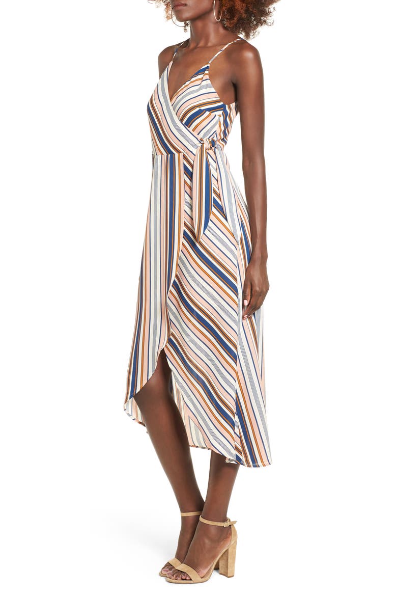 Stripe Surplice Dress, Alternate, color, PINK