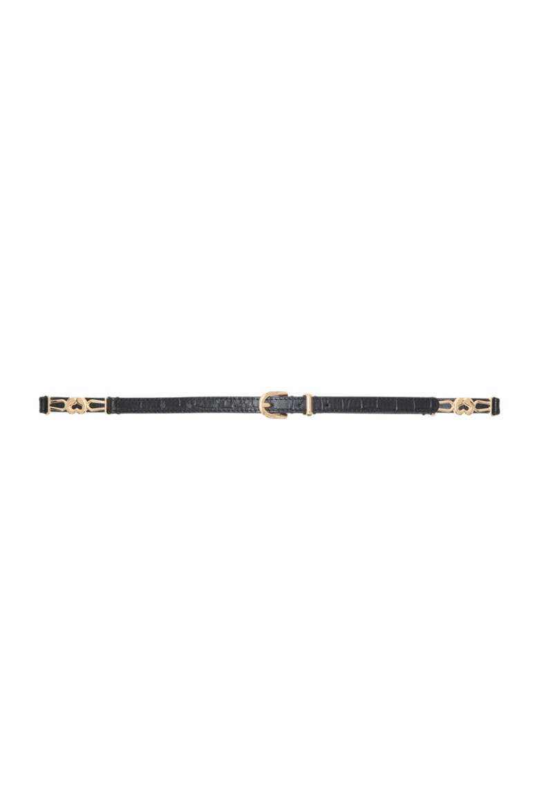 Slim croc-effect leather belt, Main, color, Black