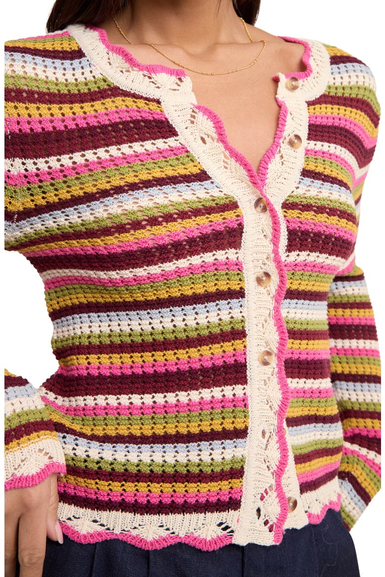 Stripe Scallop Trim Cardigan, Alternate, color, MULTI