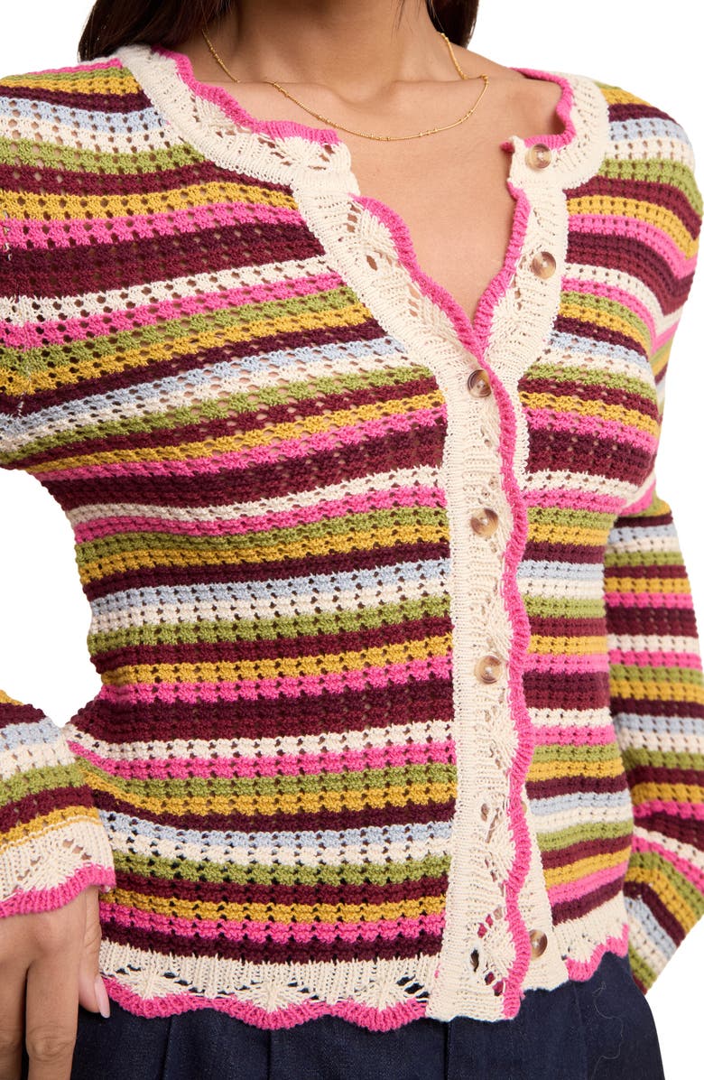 Nobody's Child Stripe Scallop Trim Cardigan, Alternate, color, Multi