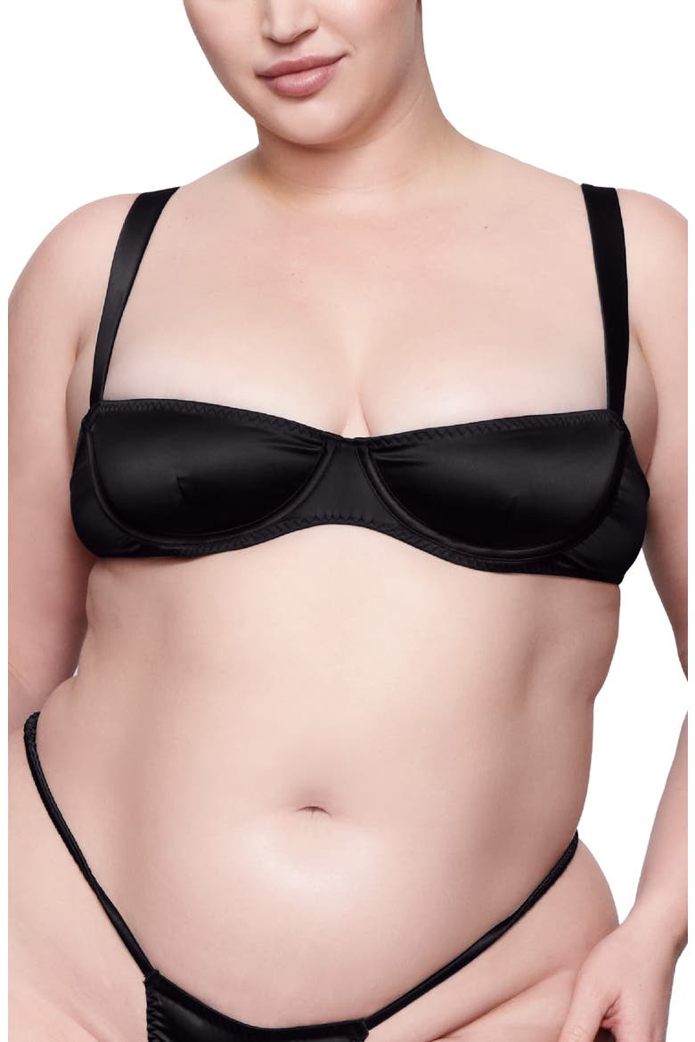 Satin Underwire Bra, Alternate, color, ONYX