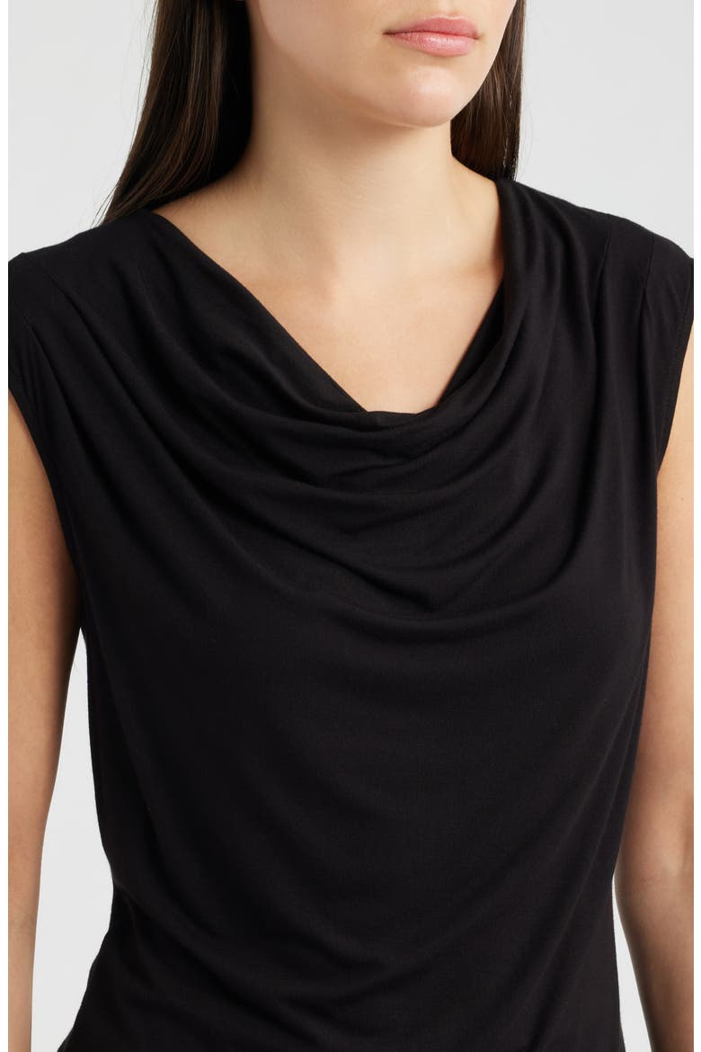 Pleated Cowl Neck Extended Shoulder Top, Alternate, color, ANNE BLACK