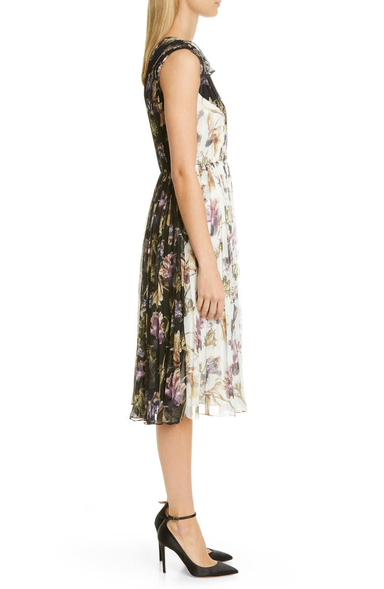 Jason Wu Collection Floral Print Colorblock Crinkle Silk Chiffon Dress, Alternate, color, 