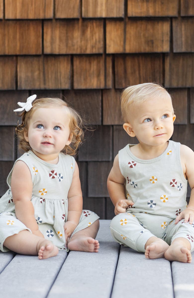 Rylee + Cru Print Cotton Romper, Alternate, color, Seafoam