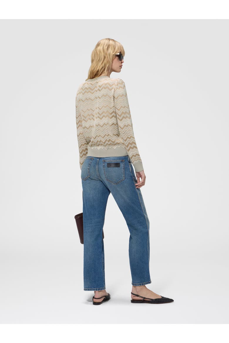Zig Zag Viscose And Wool Crewneck Sweater, Alternate, color, Beige