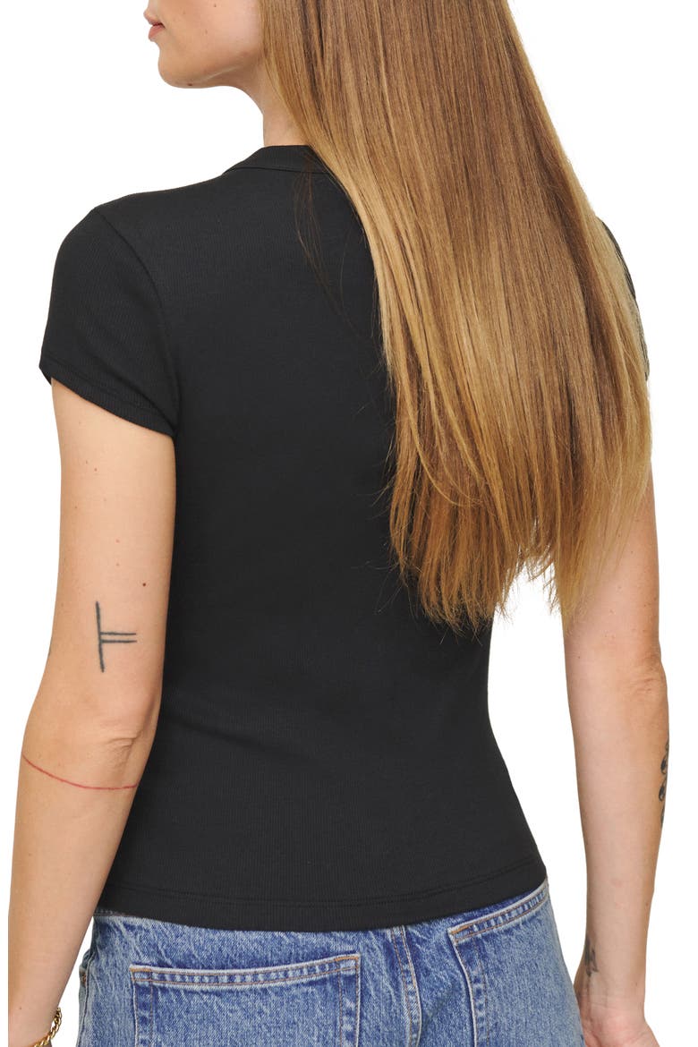 Raelynn Button Front Organic Cotton Knit Top, Alternate, color, BLACK