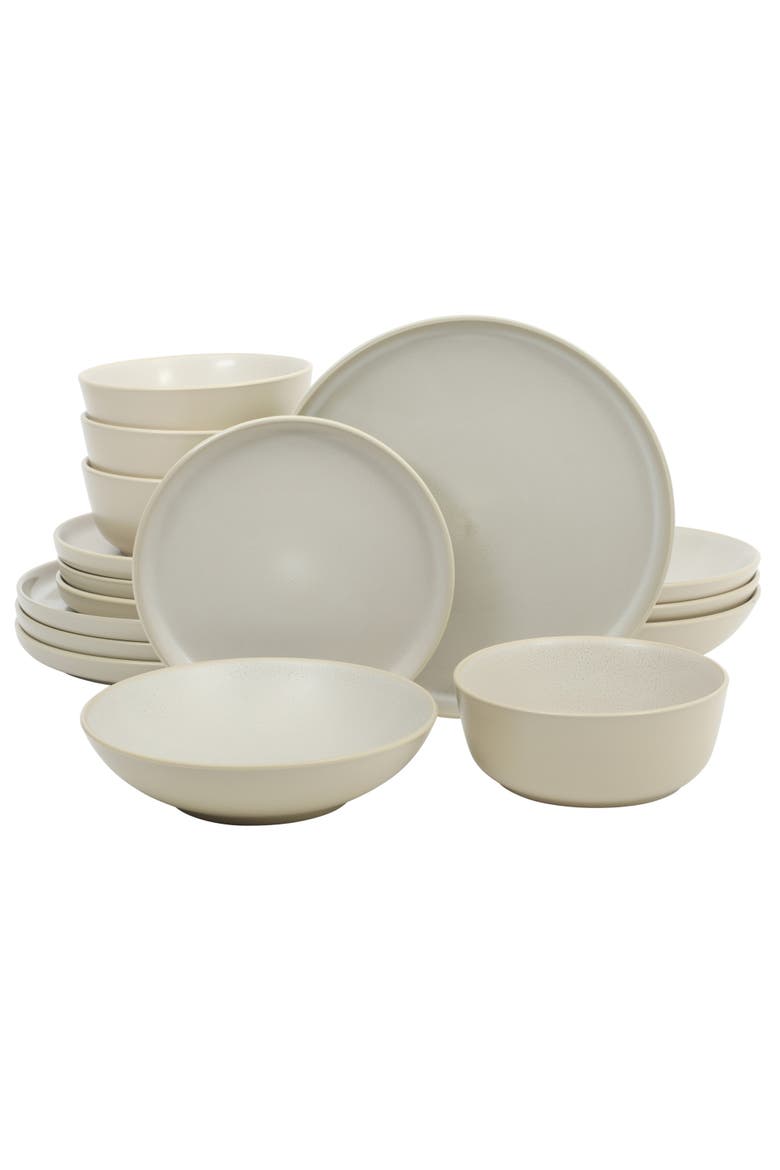 Tribeca Loft 16-Piece Double Bowl and Plates Stoneware Dinnerware Set, Service for 4, Dishwasher & Microwave Safe, Main, color, Matte White