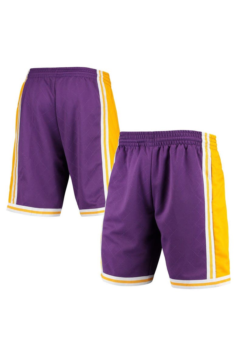 Men's Mitchell & Ness Purple Los Angeles Lakers 1984 Hardwood Classics 75th Anniversary Swingman Shorts, Main, color, Purple
