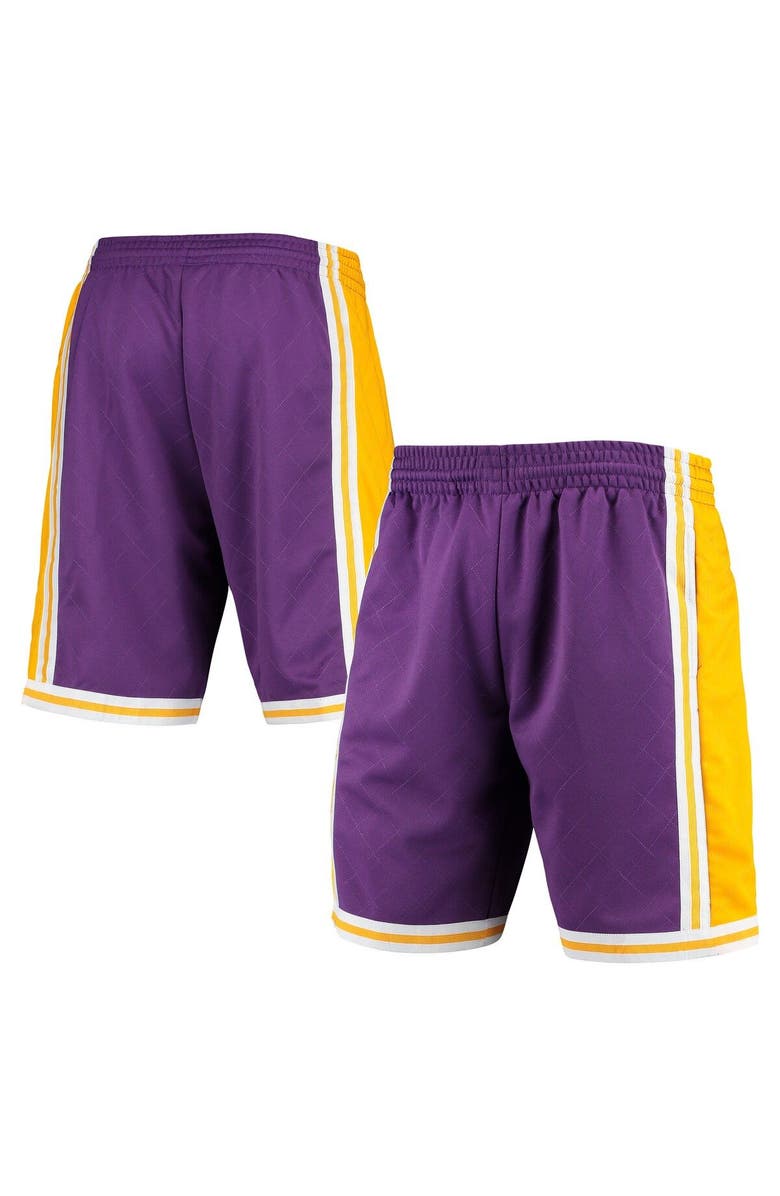 Mitchell & Ness Men's Mitchell & Ness Purple Los Angeles Lakers 1984 Hardwood Classics 75th Anniversary Swingman Shorts, Main, color, Purple