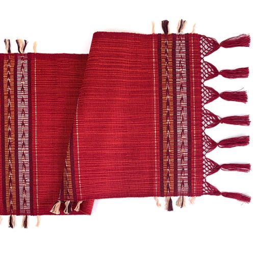 Mayan Hands Handwoven Table Runner In Red