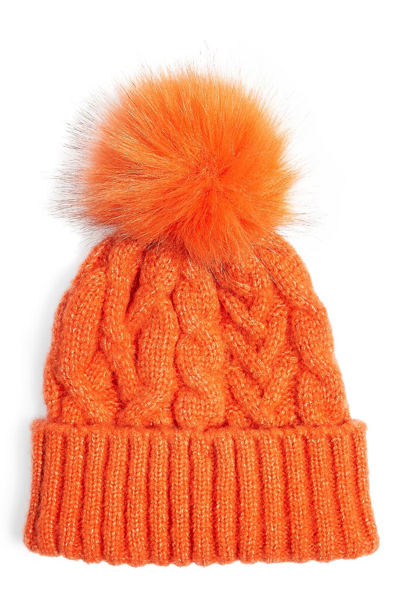 Topshop Faux Fur Pom Beanie, Main, color, 