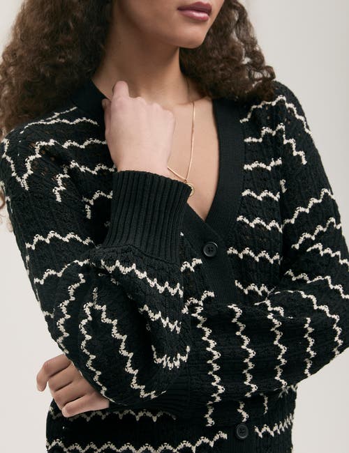 Finery London Alena V-neck Crochet Cardigan In Black