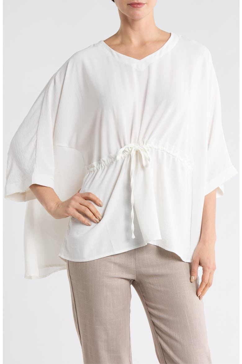 V-Neck Drawstring Waist Boxy Top, Main, color, OFF WHITE