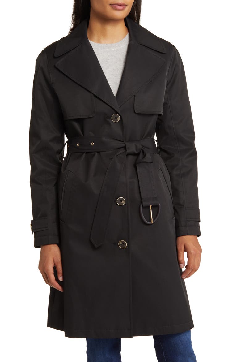 Belted Trench Coat, Main, color, BLACK