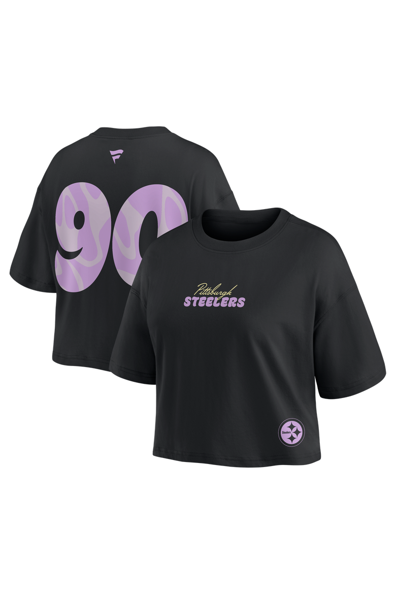 Women's Fanatics T.J. Watt Black Pittsburgh Steelers Fashion Cropped T-Shirt, Main, color, Black