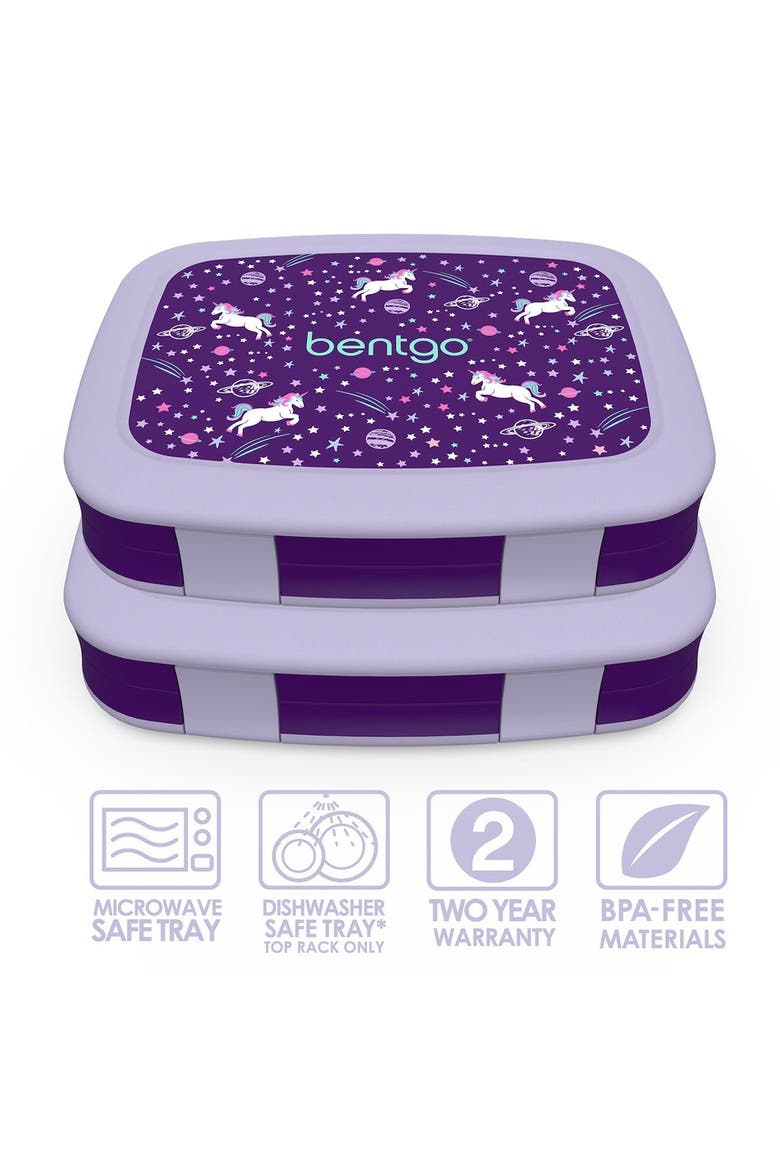 2-Pack of Kids Prints Leak-Proof 5-Compartment Bento-Style Lunch Box - Unicorn, Alternate, color, PURPLE